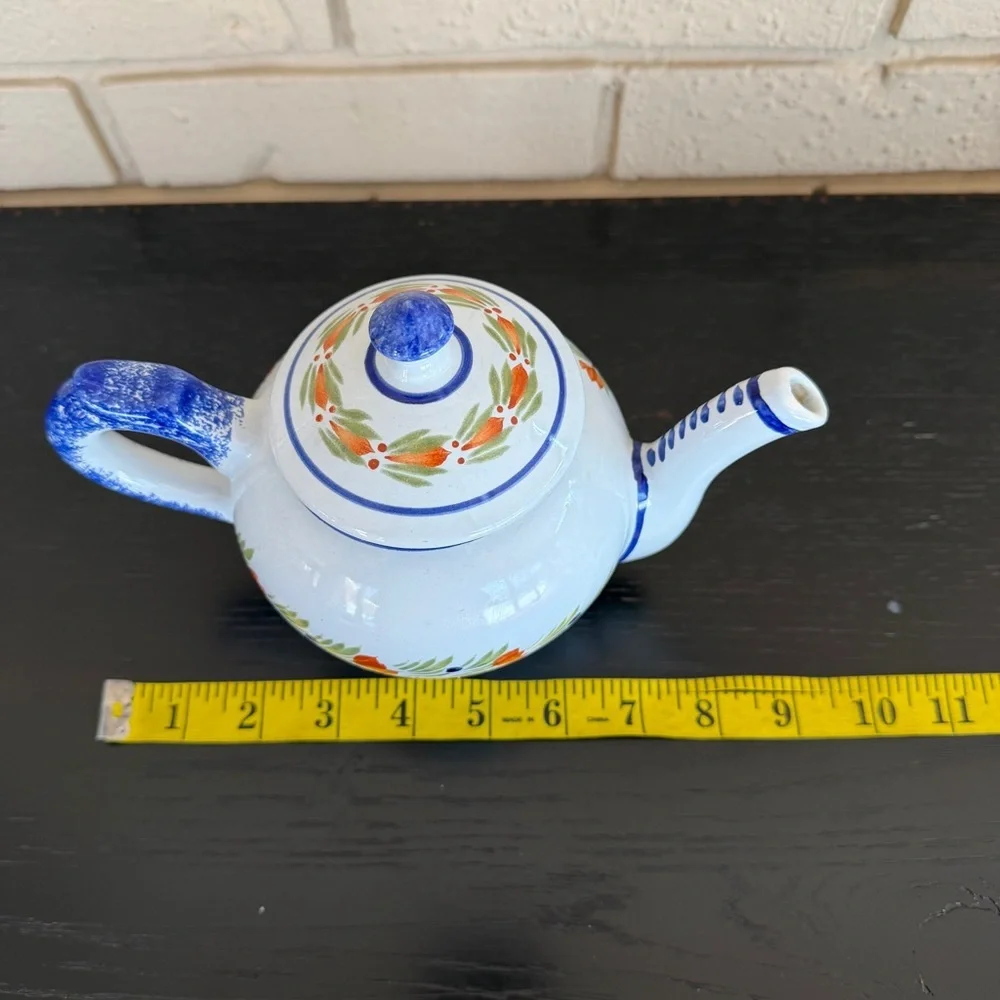 HENRIOT QUIMPER Teapot Royal French Faience Lidded Painted Lady